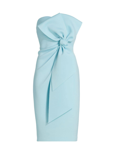 Badgley Mischka Strapless Front Bow Sheath Cocktail Dress In Azure