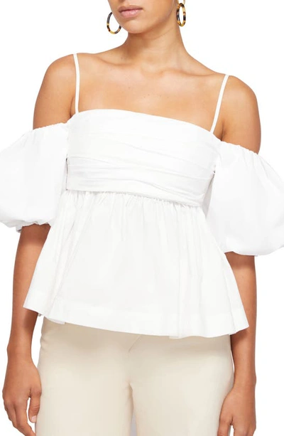 Simkhai Tala Off-the-shoulder Tiered Ruffled Cotton-blend Poplin Top In White