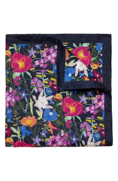 Eton Floral Linen Pocket Square In Blue