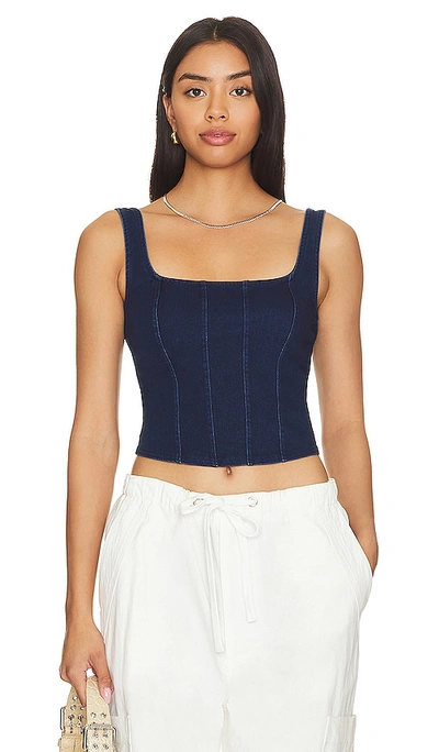 Good American Square-neck Panelled Stretch-woven Denim Corset Top In Blue