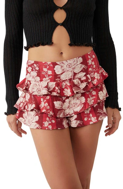 Free People Days Gone By Tiered Shorts In Red