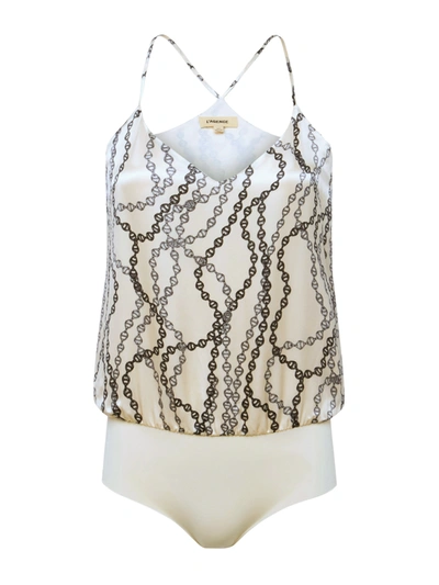 L Agence Mariela Racer Bodysuit In Vintage White/grey Link Signature Chain