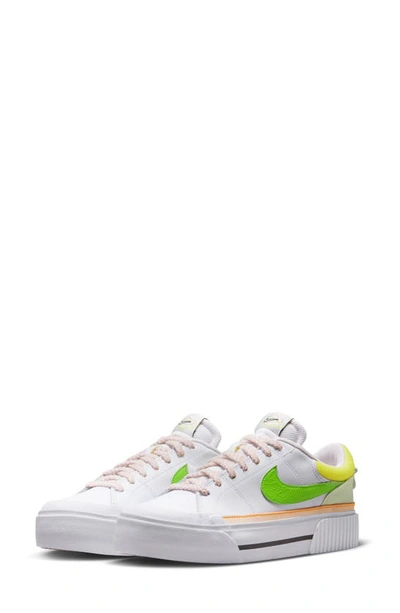 Nike Court Legacy Lift "feel Love" Sneakers In White/action Green/pearl Pink/opti Yellow/sail/black 