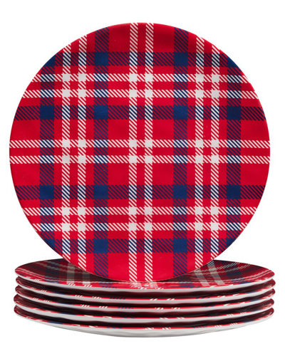 Certified International Patriotic Plaid Melamine Dinner Plate, Set Of 6 In Red