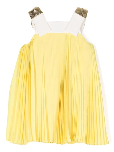 Hucklebones London Baby Girls Yellow Pleated Chiffon Dress