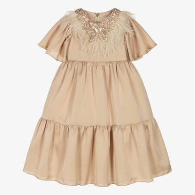 Graci Kids' Girls Pink Feather Satin Dress In Gold
