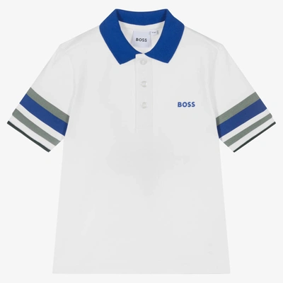 Hugo Boss Kids' Boss Boys White Cotton Piqué Logo Polo Shirt