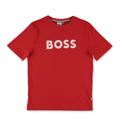 Hugo Boss Kids' Boys Red Cotton Logo T-shirt