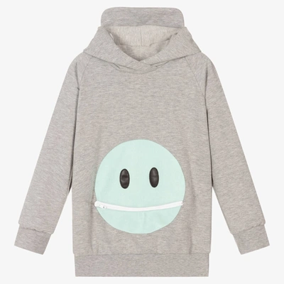 Wauw Capow By Bangbang Babies'  Grey Cotton Zip Face Hoodie