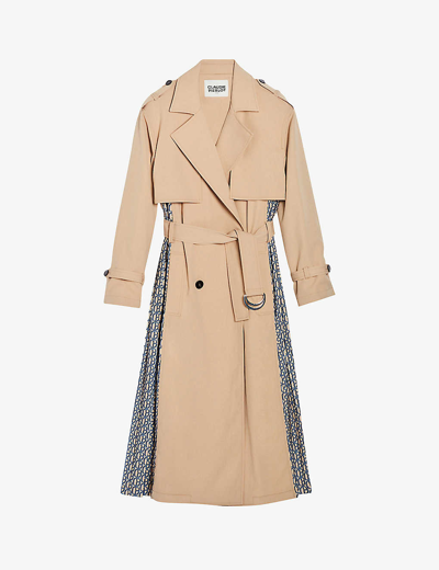 Claudie Pierlot Womens Naturels Gina Panelled Logo-print Stretch-woven Trench Coat In Beige