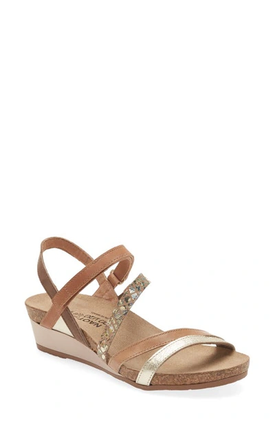 Naot Hero Strappy Wedge Sandal In Gold/ Tan/ Floral/ Latte