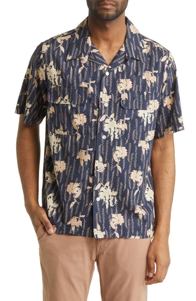 Nn07 Daniel 5655 Floral Short Sleeve Button-up Camp Shirt In Navy Print