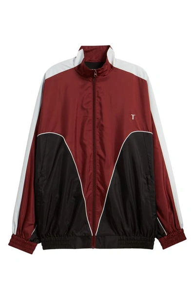 Topshop Colorblock Zip-up Track Jacket In Burgundy