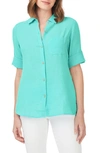 Foxcroft Tamara Gauze Button-up Shirt In Sea Mist