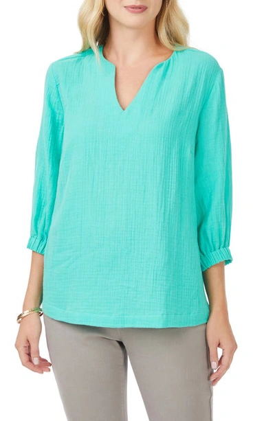 Foxcroft Evie Gauze Blouse In Sea Mist