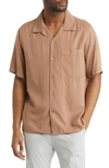 Nn07 Julio 5029 Short Sleeve Lyocell & Linen Button-up Camp Shirt In Nougat