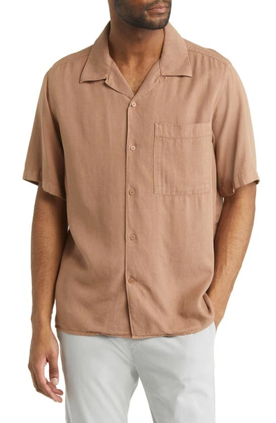 Nn07 Julio 5029 Short Sleeve Lyocell & Linen Button-up Camp Shirt In Nougat