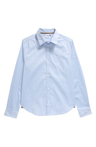 Bosswear Boys' Cotton Oxford Embroidered Logo Regular Fit Dress Shirt - Big Kid In Pale Blue