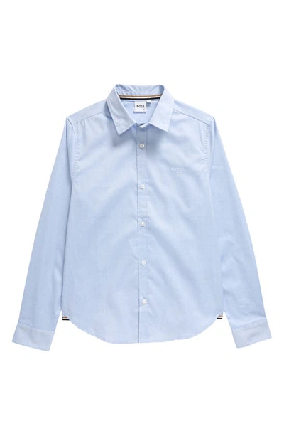 Bosswear Boys' Cotton Oxford Embroidered Logo Regular Fit Dress Shirt - Big Kid In 77d-pale Blue