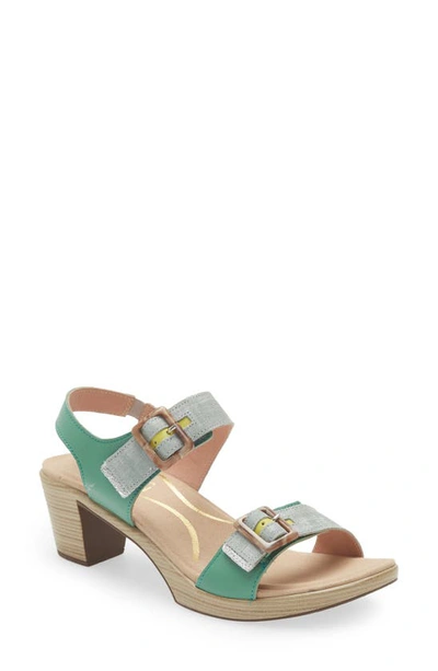 Naot Mode Sandal In Jade/ Teal Linen/ Lime/ Silver