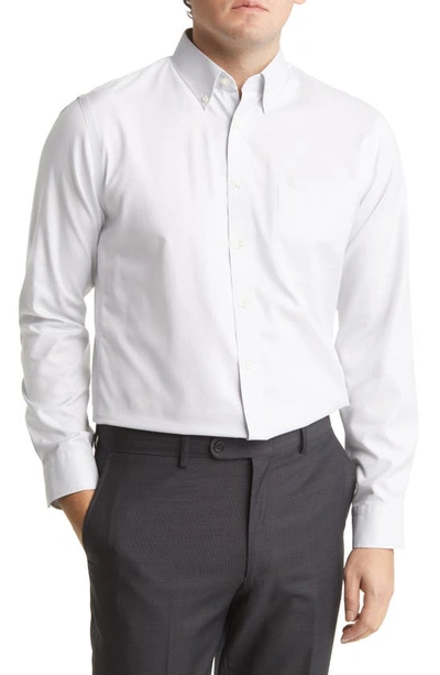 Nordstrom Trim Fit Non-iron Royal Oxford Solid Button-down Dress Shirt In Grey Silk- White Oxford