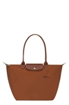 Longchamp Small Le Pliage Recycled Canvas Shoulder Tote In Cognac