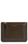 Comme Des Garçons Outside Pocket Leather Zip Pouch In Brown