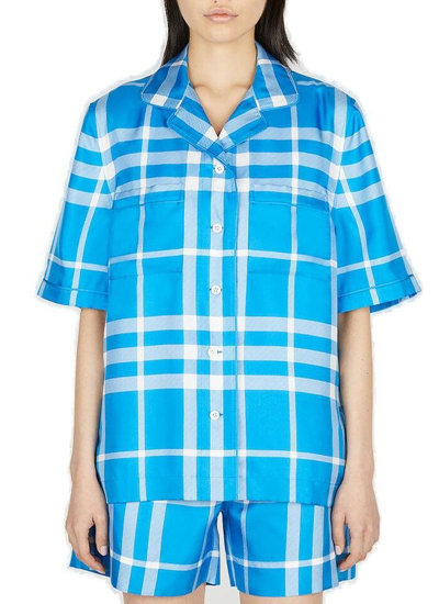 Burberry Tierney Check Silk Camp Shirt In Blue