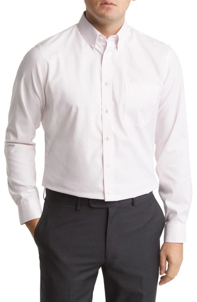 Nordstrom Trim Fit Non-iron Royal Oxford Solid Button-down Dress Shirt In Pink Parfait- White Oxford