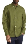 Nordstrom Trim Fit Solid Linen Button-down Shirt In Green Cypress
