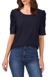 Cece Eyelet Puff Sleeve Top In Classic Navy