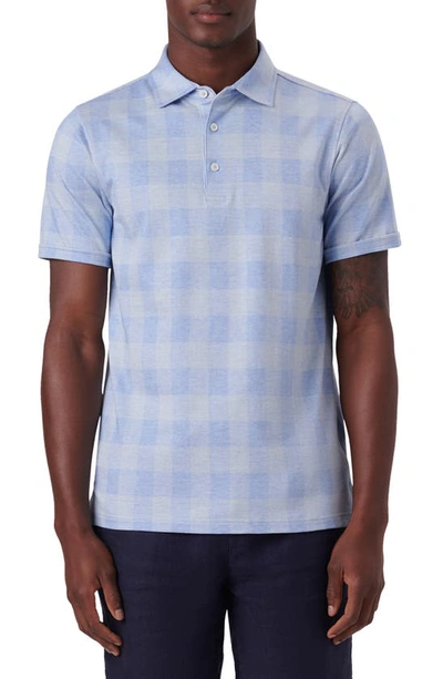 Bugatchi Plaid Short Sleeve Cotton Polo In Sky