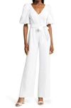Lilly Pulitzer Kirrabelle Puff Sleeve Jumpsuit In Resort White Pineapple Pucker Jacquard