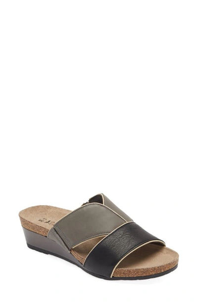 Naot Tiara Wedge Sandal In Soft Black/ Foggy Grey Leather