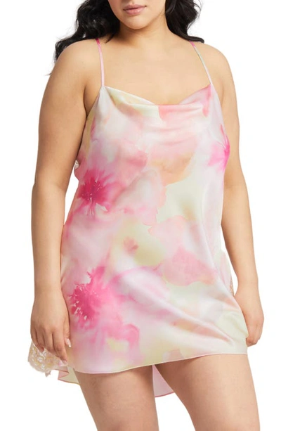 Rya Collection Plus Size Darling Lace-inset Silk Chemise In Jackie Print/blus