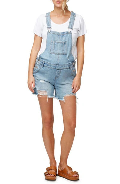 Nom Maternity Austin Distressed Denim Maternity Shortalls In Pale Blue