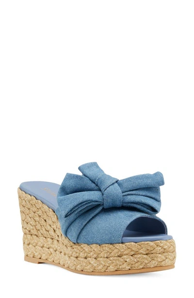 Stuart Weitzman Loveknot Espadrille Wedge Slide High Heel Sandals In Washed Blue