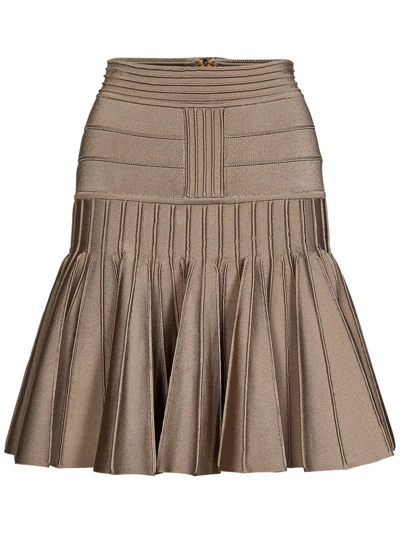 Balmain Womens Sable Panelled Flared-skirt Knitted Mini Skirt In Brown