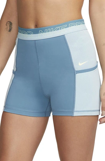 Nike Women's  Pro High-waisted 3" Training Shorts With Pockets In Noise Aqua/ Citron Tint