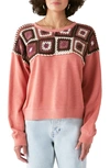 Lucky Brand Crochet Yoke Cotton Sweatshirt In Canyon Rose