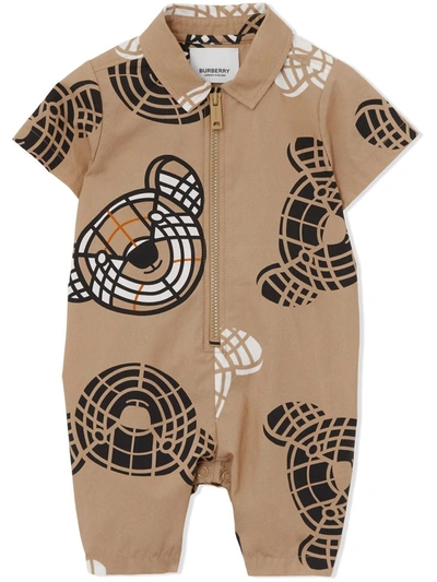 Burberry Babies' Thomas Bear-print Cotton Playsuit In Beige