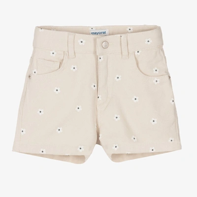 Mayoral Kids' Girls Beige Cotton Twill Shorts