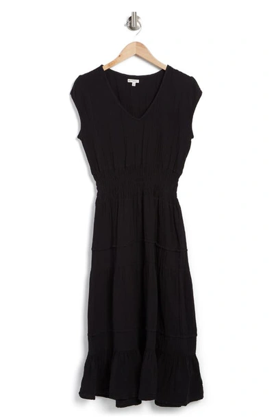 Maisie Gauze Smocked Midi Dress In Black