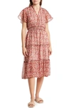 Melrose And Market Tiered Midi Dress In Pink Multi Scatter Dot