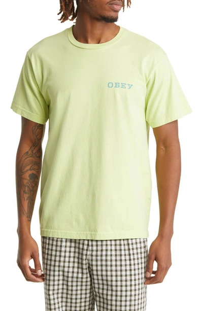 Obey Destruction And Construct Organic Cotton Graphic Logo Tee In Celery Juice-cel