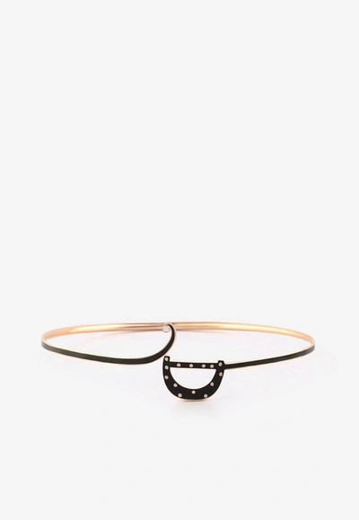 Djihan D Shaped Diamond Paved Choker In 18-karat Rose Gold In Black