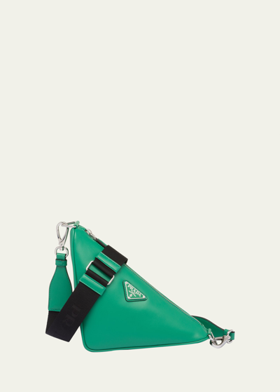 Prada Triangle Leather Bag In Green