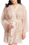 Rya Collection Plus Size Short Embroidered Lace Sheer Robe In Blush