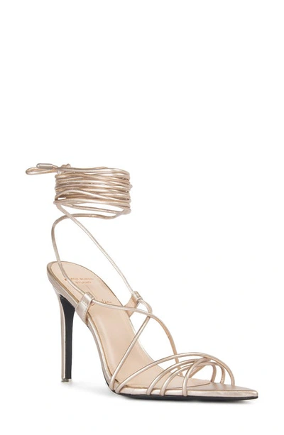 Black Suede Studio Jody Strappy Ankle-wrap Sandals In Blush Metallic Leather