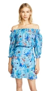 Saloni Grace Off-the-shoulder Silk Mini Dress In Bluebell Wood